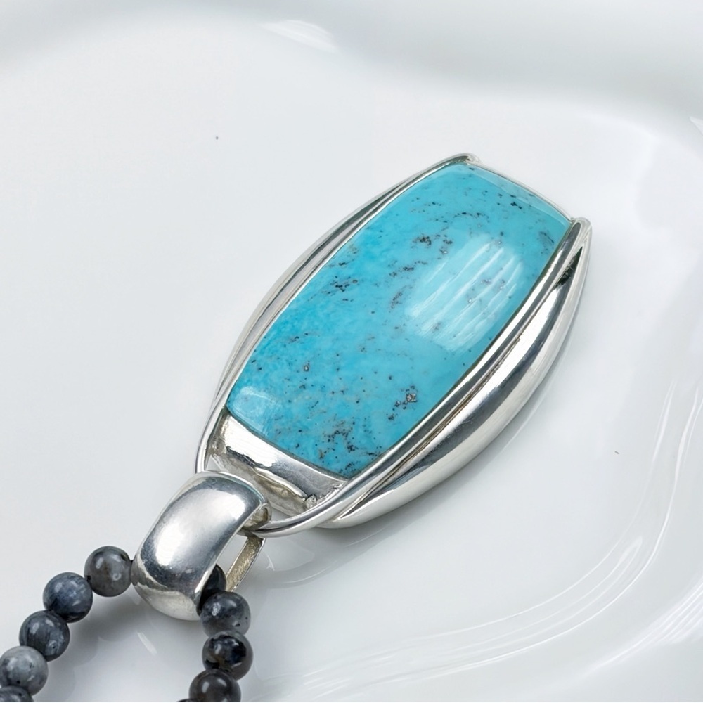 Chunky Large Vintage Southwest Boho Sterling Silver 925 Turquoise Pendant - Picture 5 of 11